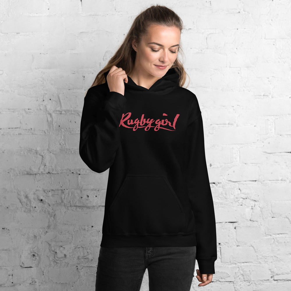 Red Rugbygirl Text Hoodie – Stylish Fan Apparel Rugby Branded Apparel