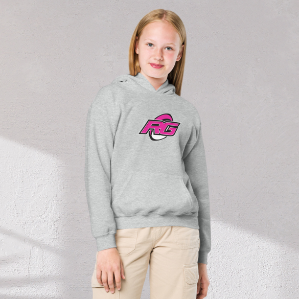 Girl's rugby hoodie in grey with bold pink and black rugby girl logo, casual fit for leisure and rugby gift. - Rugby Girl