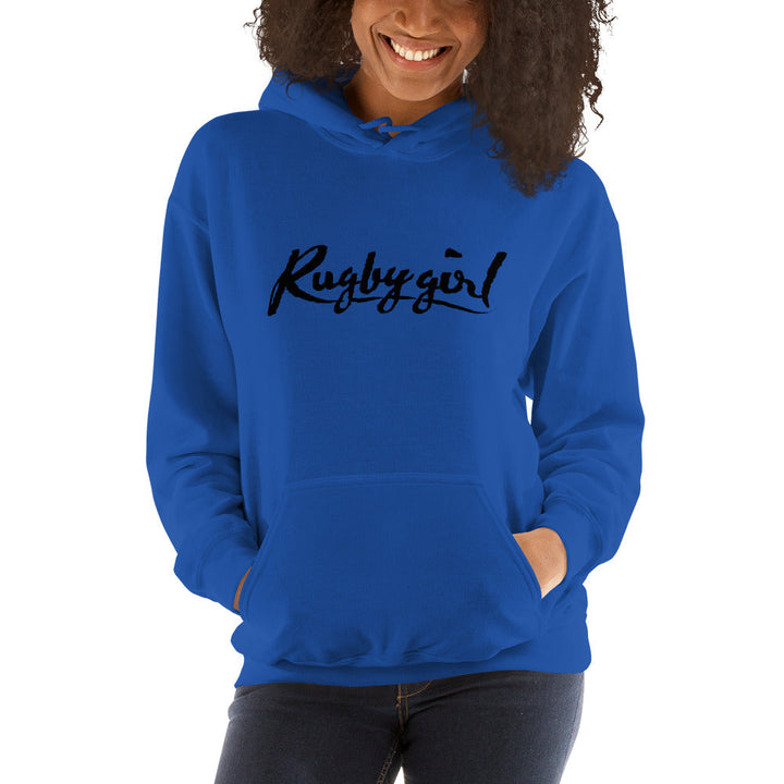 Black Rugbygirl Text Hoodie – Stylish Fan Apparel Rugby Branded Apparel
