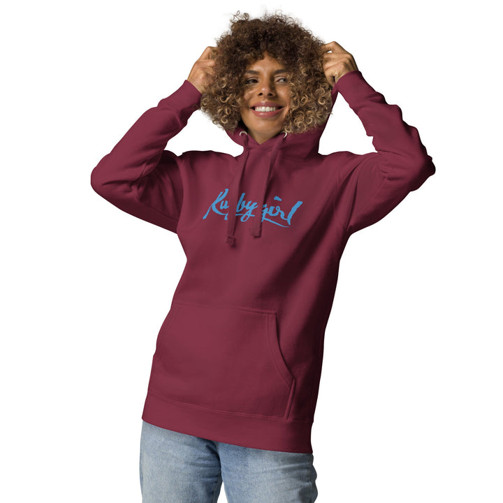 Blue Rugbygirl Text Hoodie – Stylish Fan Apparel Rugby Branded Apparel