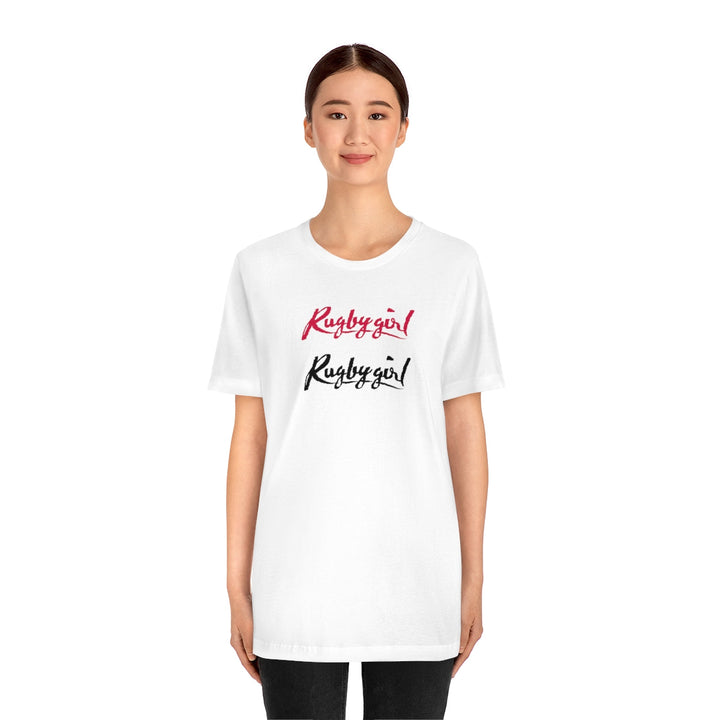 Chic Rugby Girl Text Tee – Black & White Rugby Branded Apparel