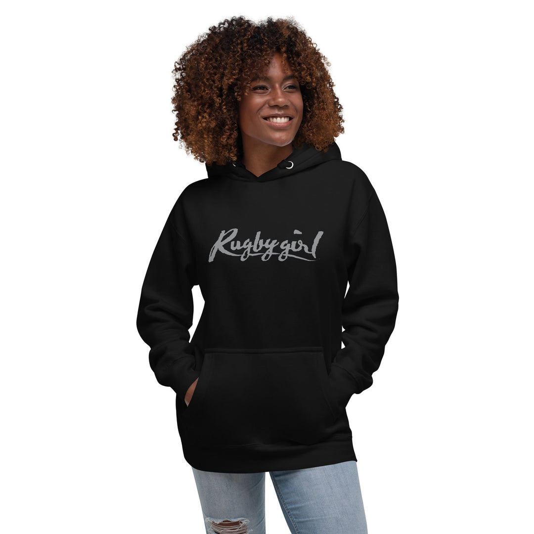 Gray Rugbygirl Text Hoodie – Stylish Fan Apparel Rugby Branded Apparel