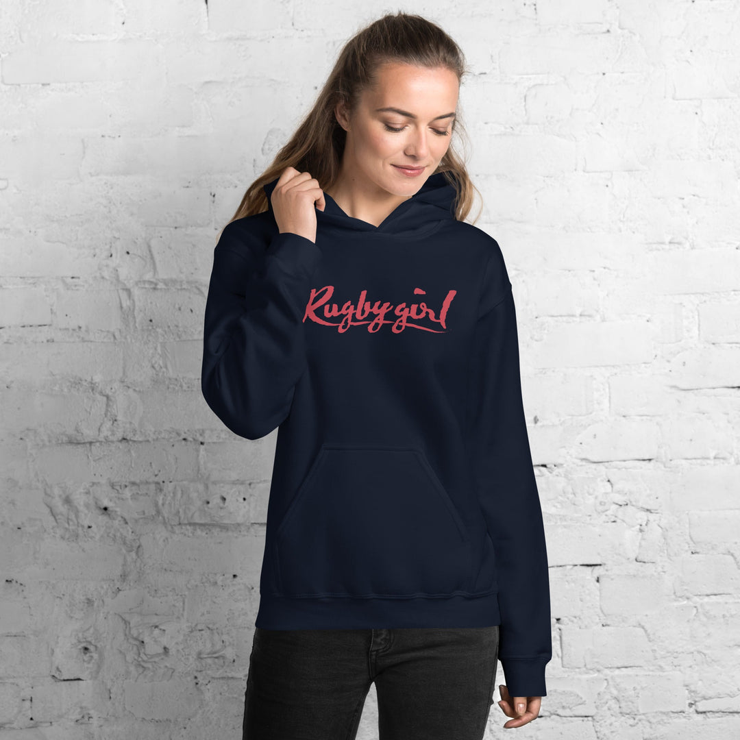 Red Rugbygirl Text Hoodie – Stylish Fan Apparel Rugby Branded Apparel