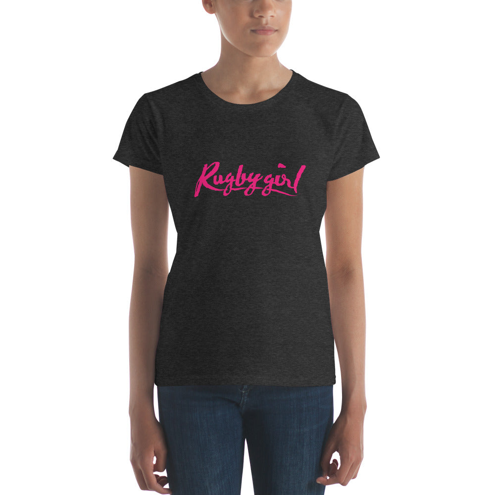 Rugby Girl Tee – Playful Pink Lettering Rugby Branded Apparel