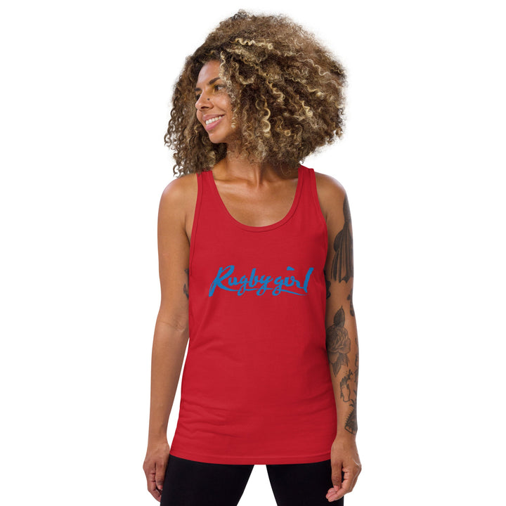 Rugbygirl Blue Text Tank Top - Stylish Fan Apparel Rugby Branded Apparel