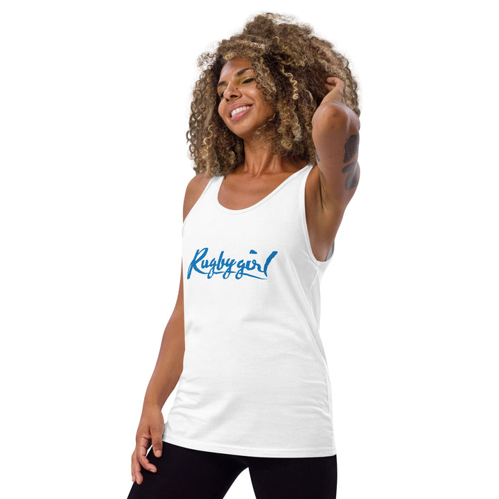 Rugbygirl Blue Text Tank Top - Stylish Fan Apparel Rugby Branded Apparel