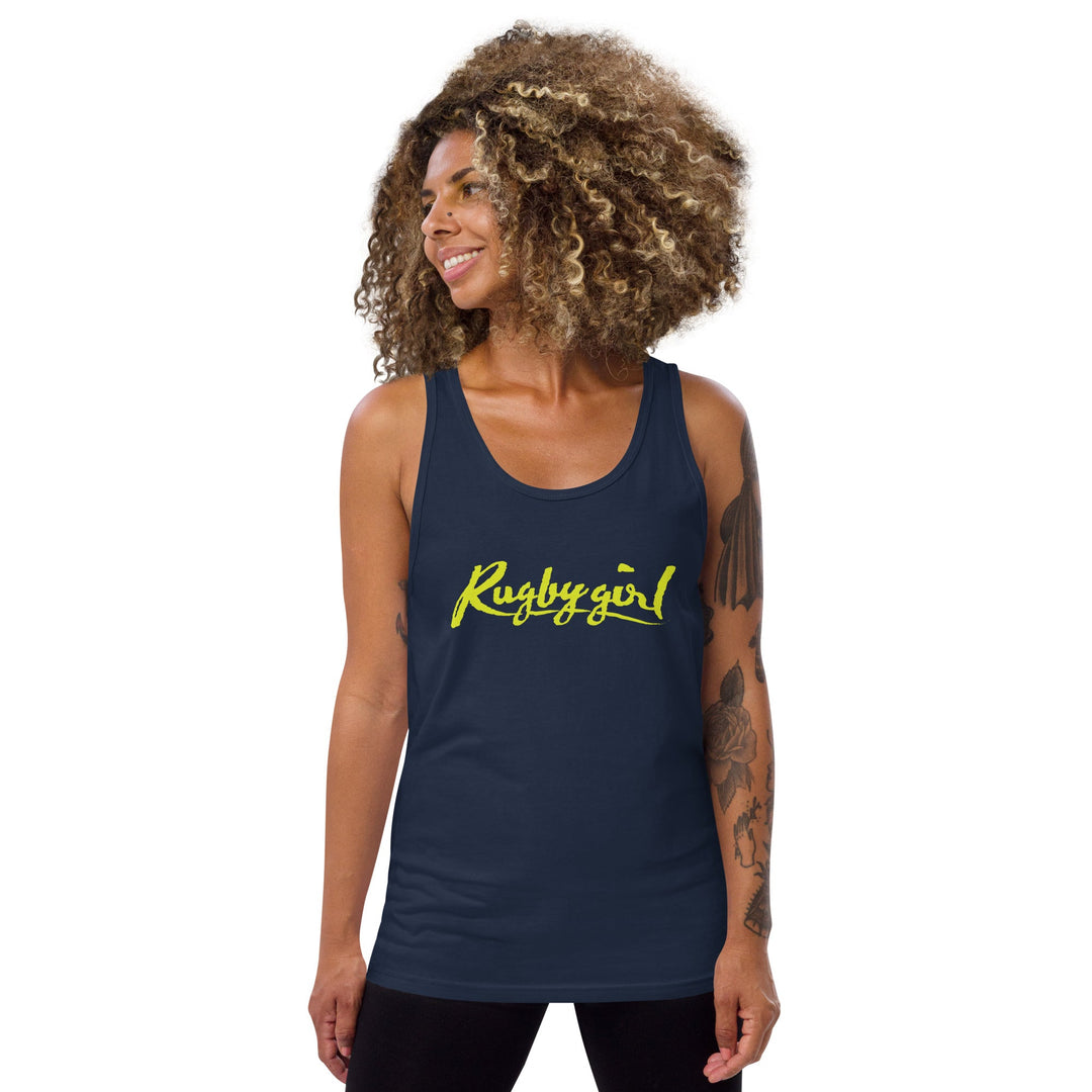 Rugbygirl Chartreuse Text Tank Top - Stylish Fan Apparel Rugby Branded Apparel