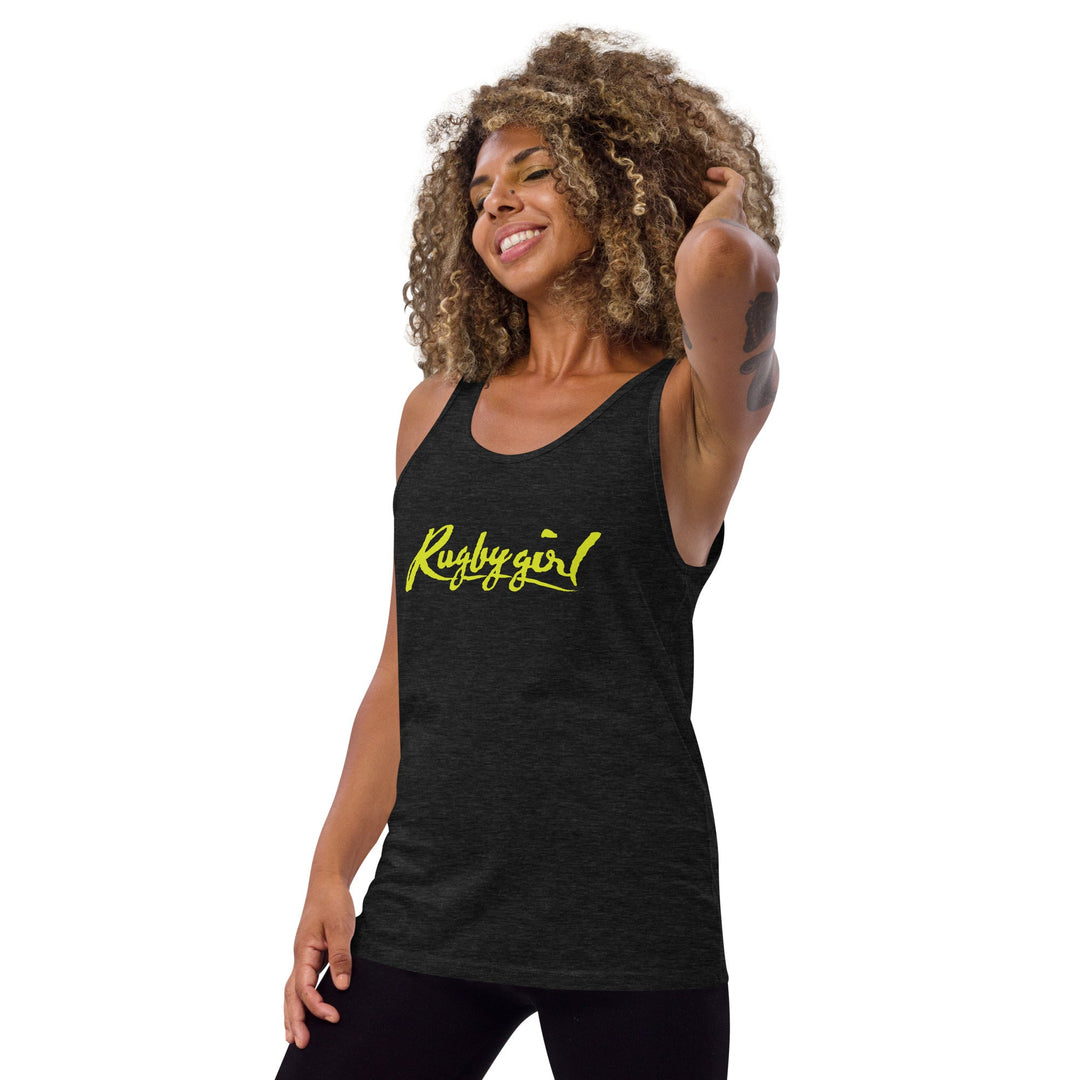 Rugbygirl Chartreuse Text Tank Top - Stylish Fan Apparel Rugby Branded Apparel