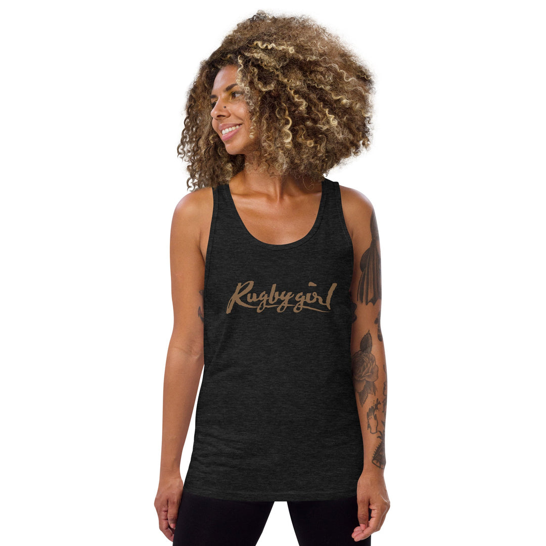 Rugbygirl Chocolate Text Tank Top - Stylish Fan Apparel Rugby Branded Apparel