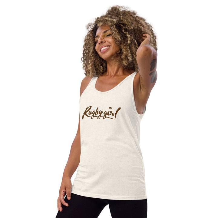 Rugbygirl Chocolate Text Tank Top - Stylish Fan Apparel Rugby Branded Apparel