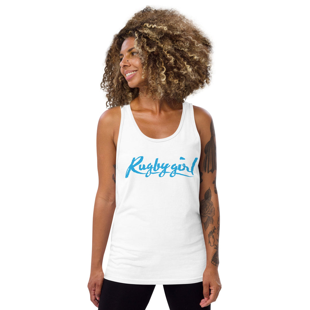 Rugbygirl Sky Blue Text Tank Top - Stylish Fan Apparel Rugby Branded Apparel