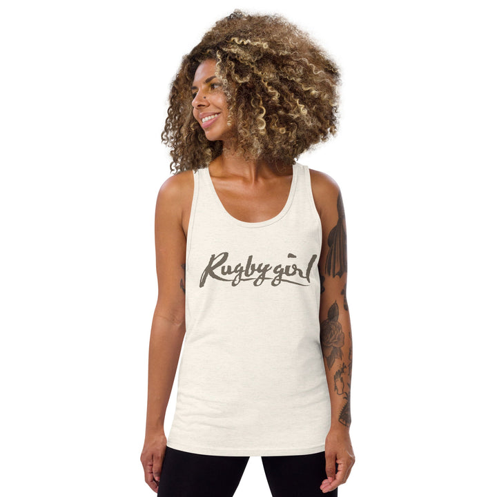 Rugbygirl Slate Text Tank Top - Stylish Fan Apparel Rugby Branded Apparel