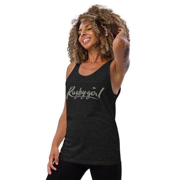 Rugbygirl Slate Text Tank Top - Stylish Fan Apparel Rugby Branded Apparel