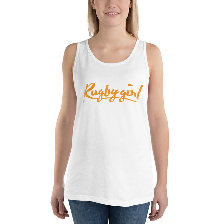 Rugbygirl Sunshine Yellow Text Tank Top - Stylish Fan Apparel Rugby Branded Apparel