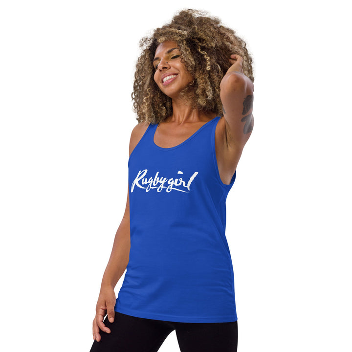 Rugbygirl White Text Tank Top - Stylish Fan Apparel Rugby Branded Apparel