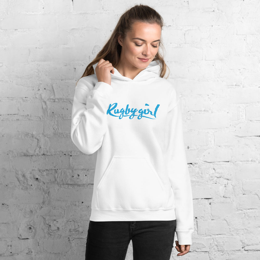Sky Rugbygirl Text Hoodie – Stylish Fan Apparel Rugby Branded Apparel