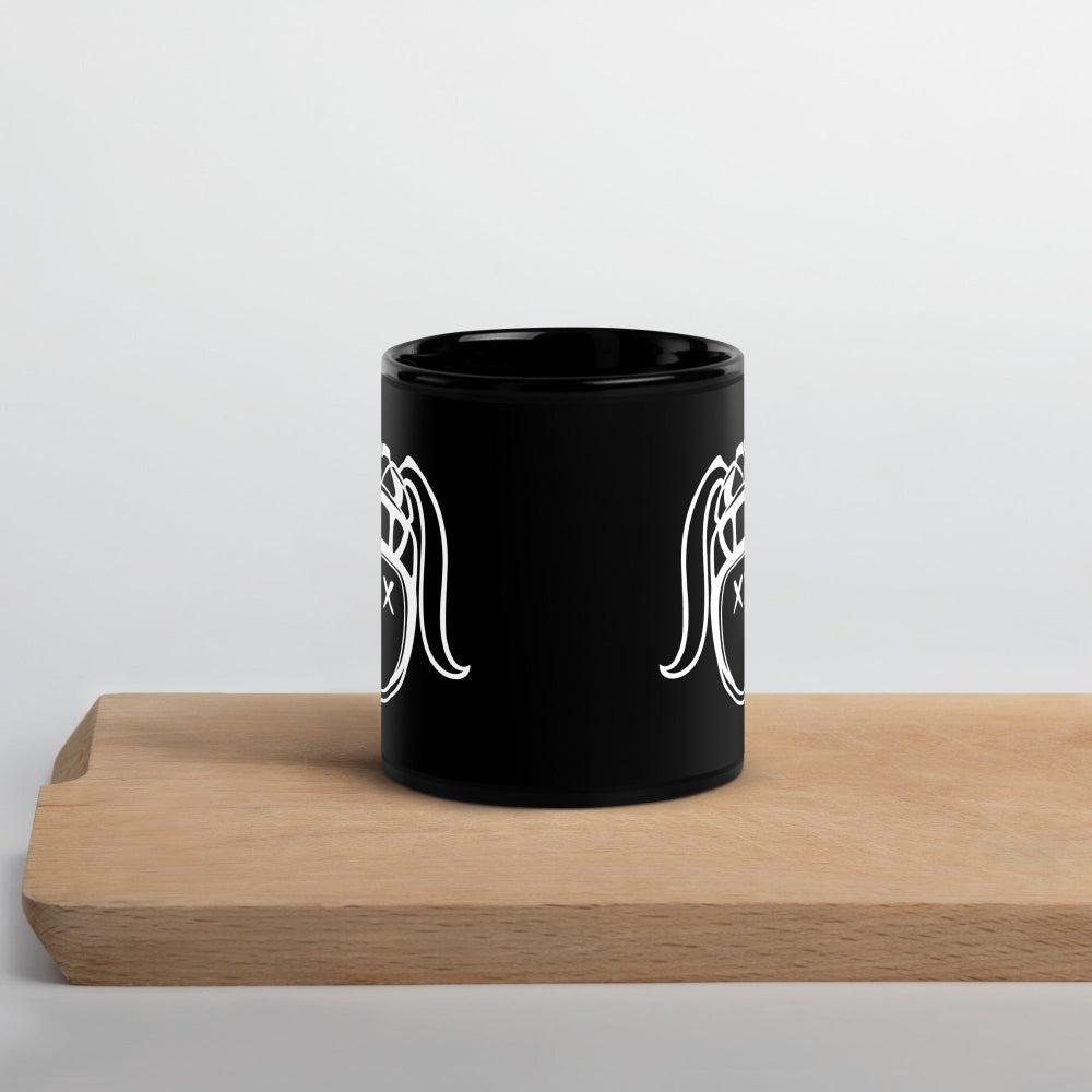 Black ceramic mug with bold white harlequin rugby girl design, ideal rugby gift for her. - Rugby Girl