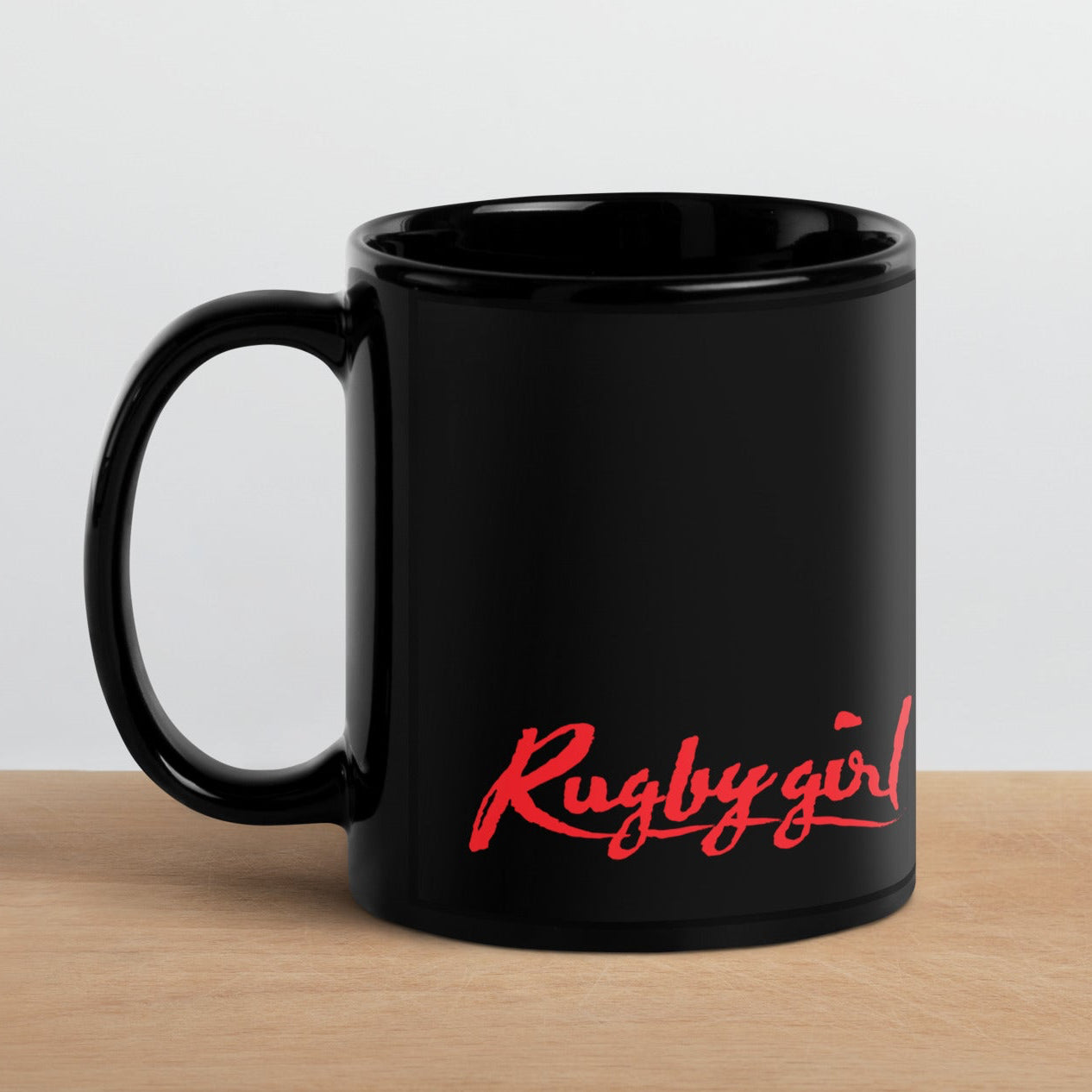 Rugby coffee mug in black — Signature design by Rugby Girl