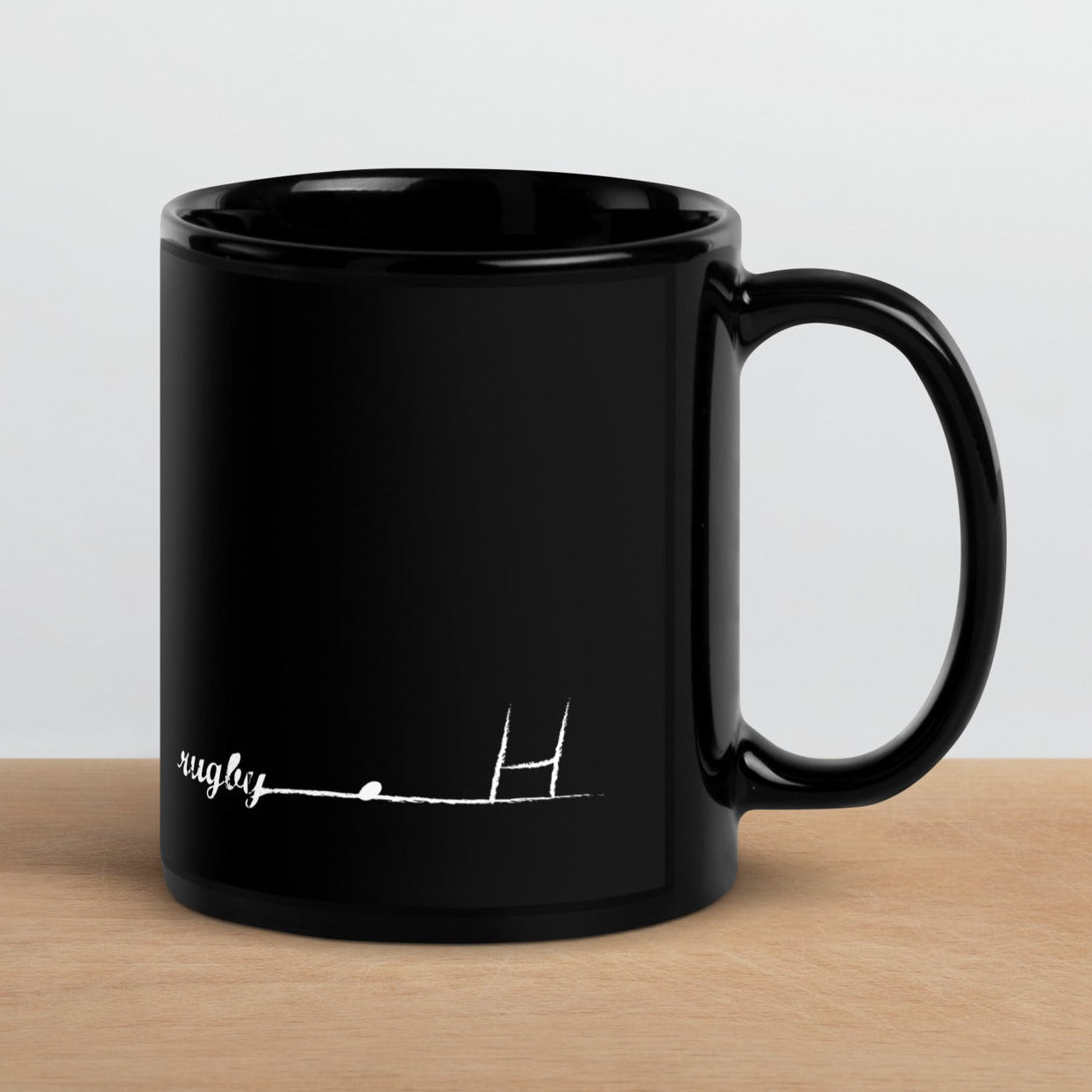 Black rugby coffee mug — Goalpost design by Rugby Girl
