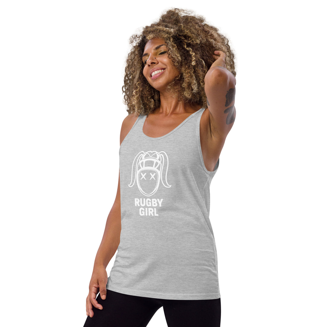 Rugby Girl White Icon Tank Top - Stylish Fan Apparel