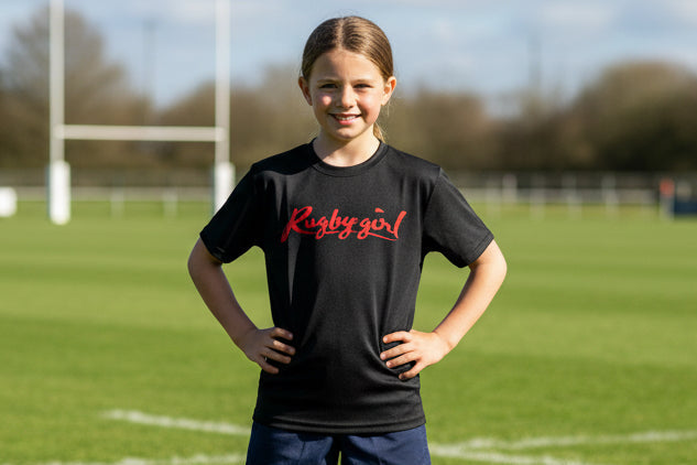 Kids' rugby classic tee in red print — Signature design by Rugby Girl