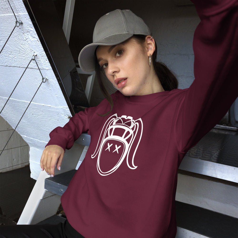 Maroon women's rugby sweatshirt with bold white graphic, casual rugby apparel for women and fans. - Rugby Girl