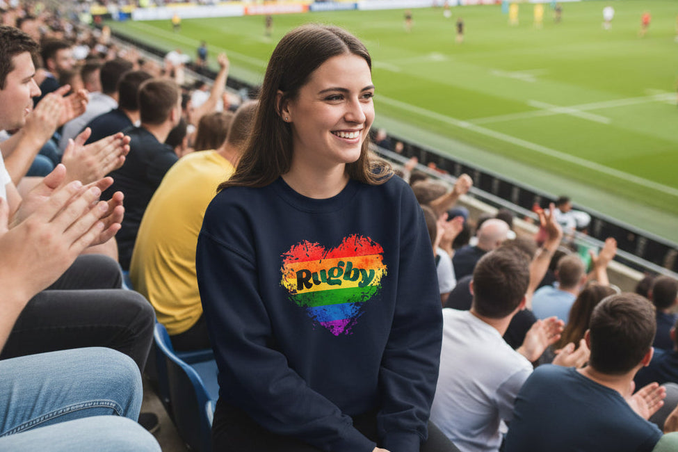 Women's LGBTQ Pride rugby sweatshirt — Pride Love design by Rugby Girl