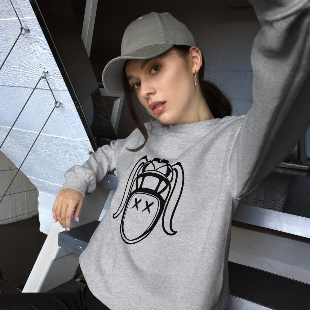 Women's rugby sweatshirt in sports grey with graphic rugby girl design for stylish rugby apparel and fanwear. - Rugby Girl