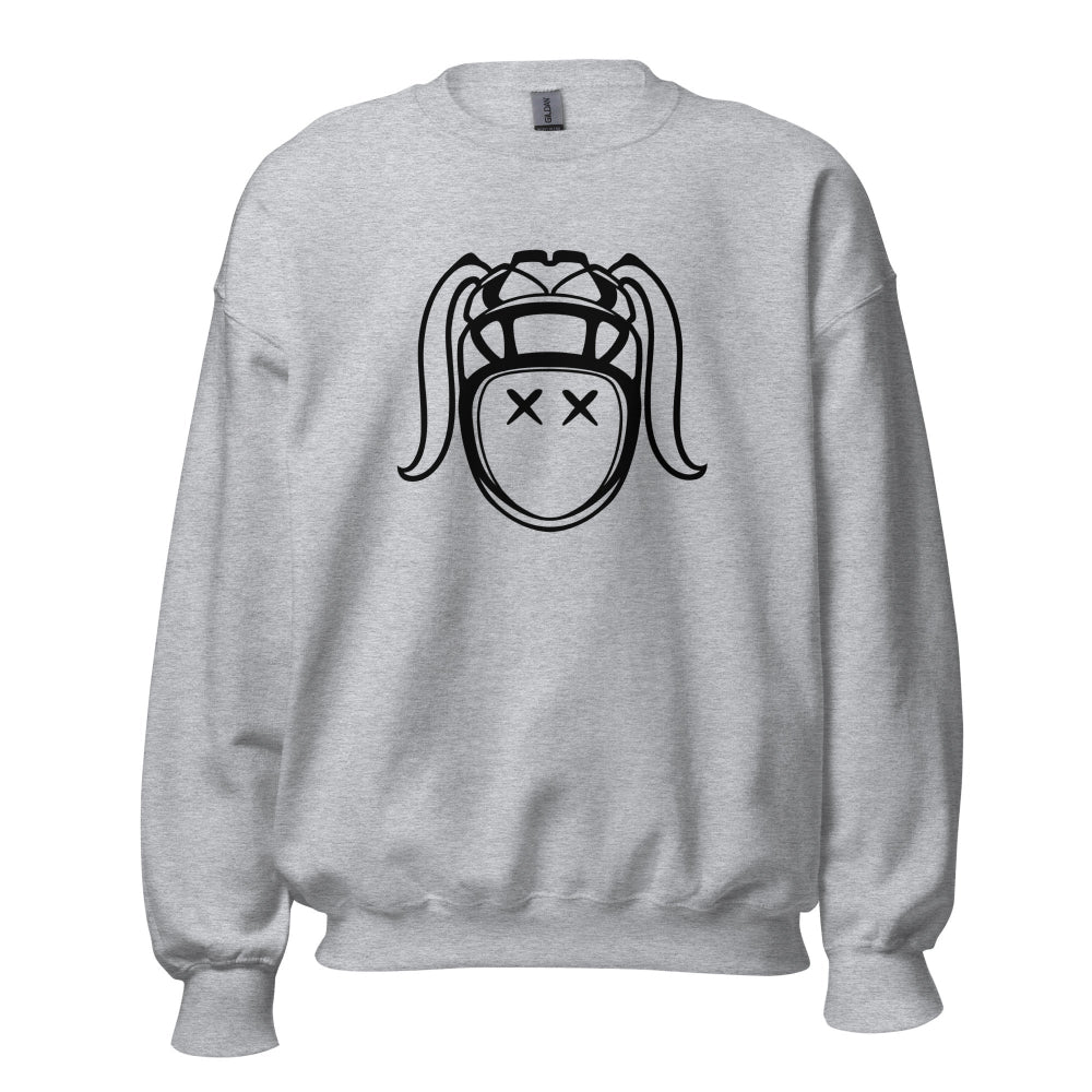 Women's rugby sweatshirt in sport grey with bold black rugby girl harlequin graphic, casual rugby apparel. - Rugby Girl