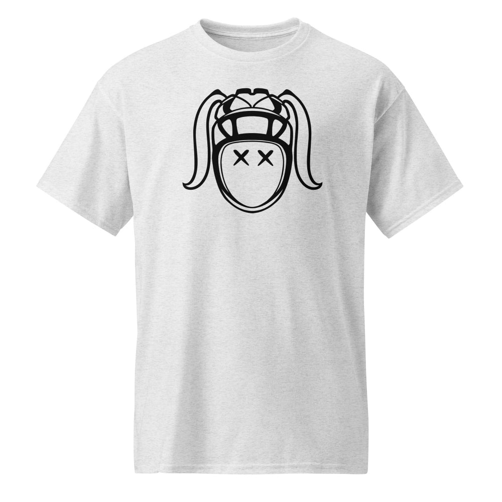 White women's rugby t-shirt with bold black harlequin face graphic, soft DryBlend® fabric. - Rugby Girl