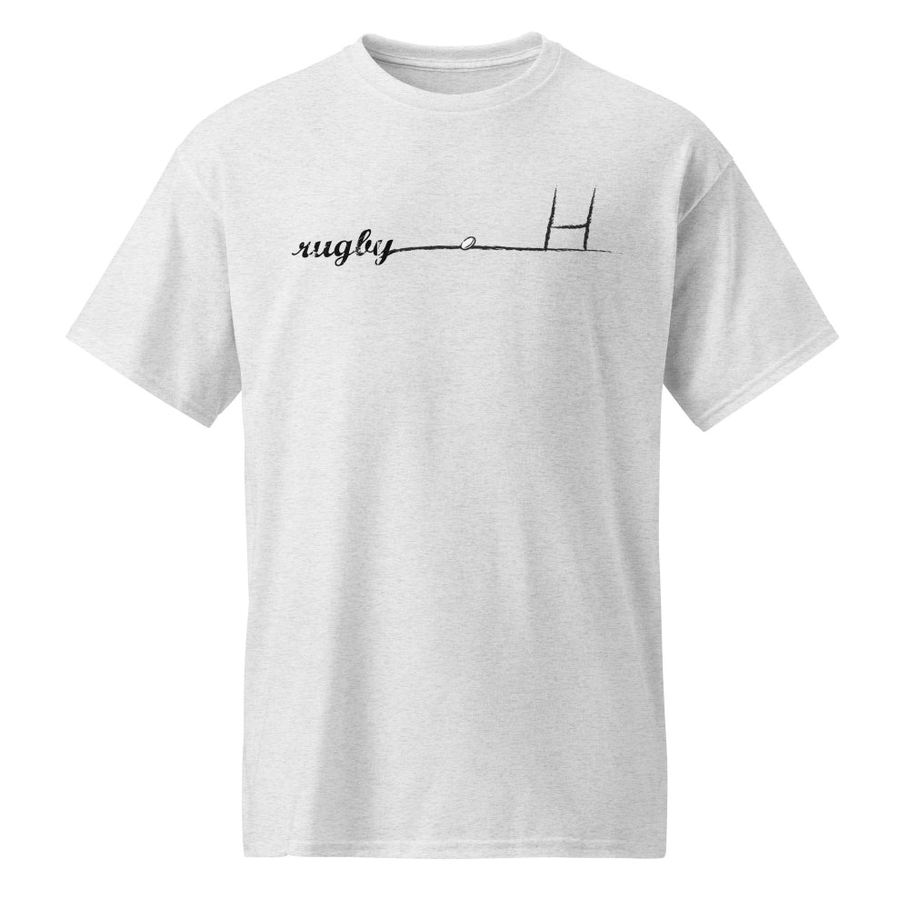 Ash grey women's rugby t-shirt with minimalist goalpost and rugby script design. - Rugby Girl