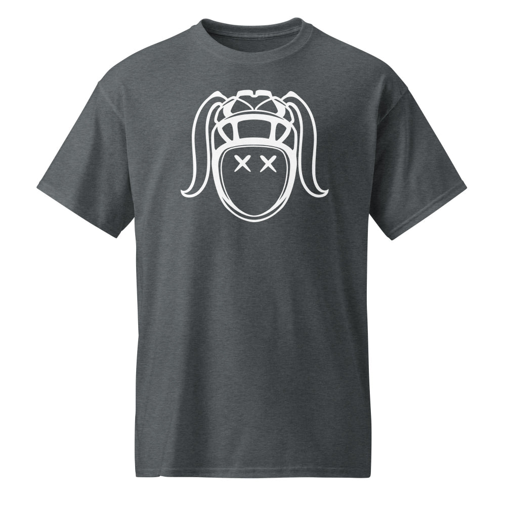Dark grey women's rugby t-shirt with bold white Harlequin girl graphic, casual rugby apparel. - Rugby Girl