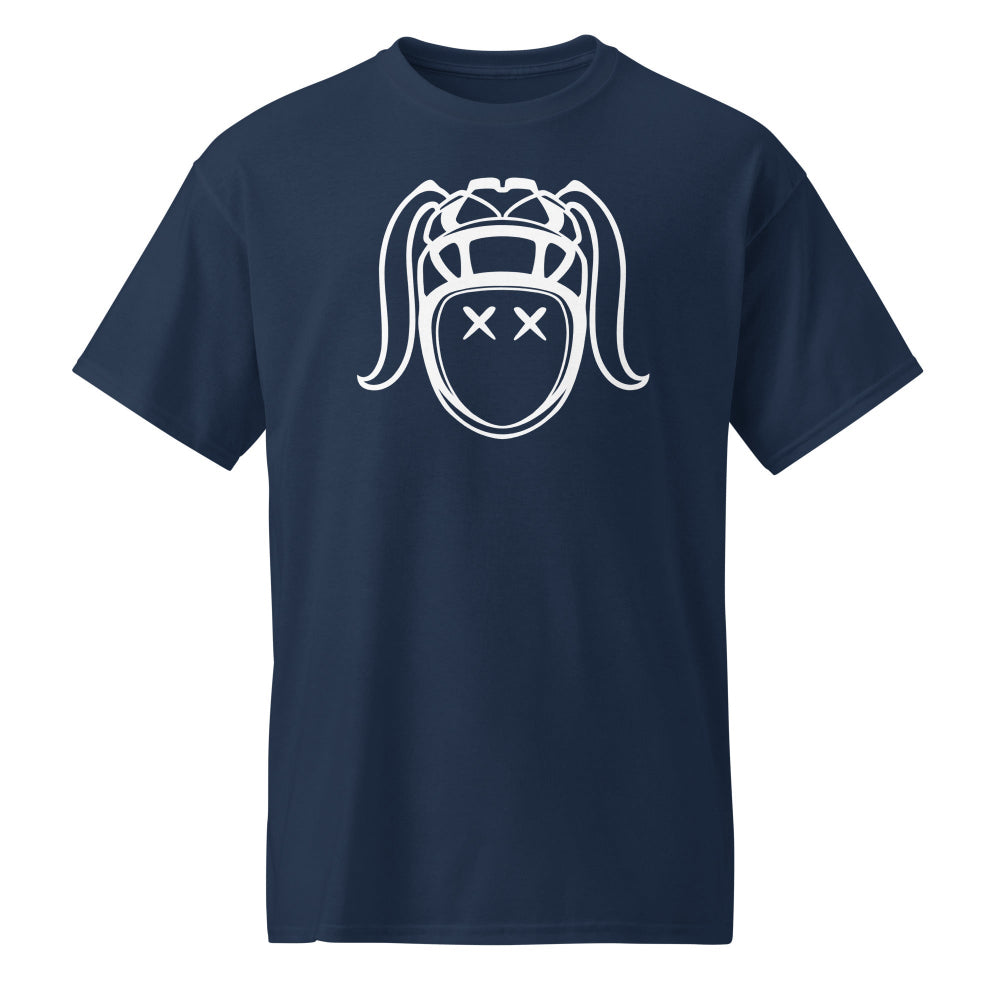 Navy women's rugby t-shirt with bold white rugby girl graphic, DryBlend® fabric, casual fit. - Rugby Girl