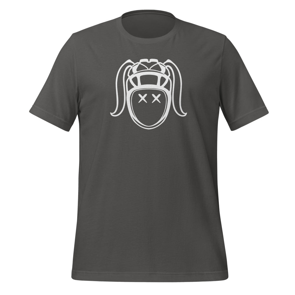 Dark grey women's rugby t-shirt with bold white harlequin face design, casual rugby apparel. - Rugby Girl