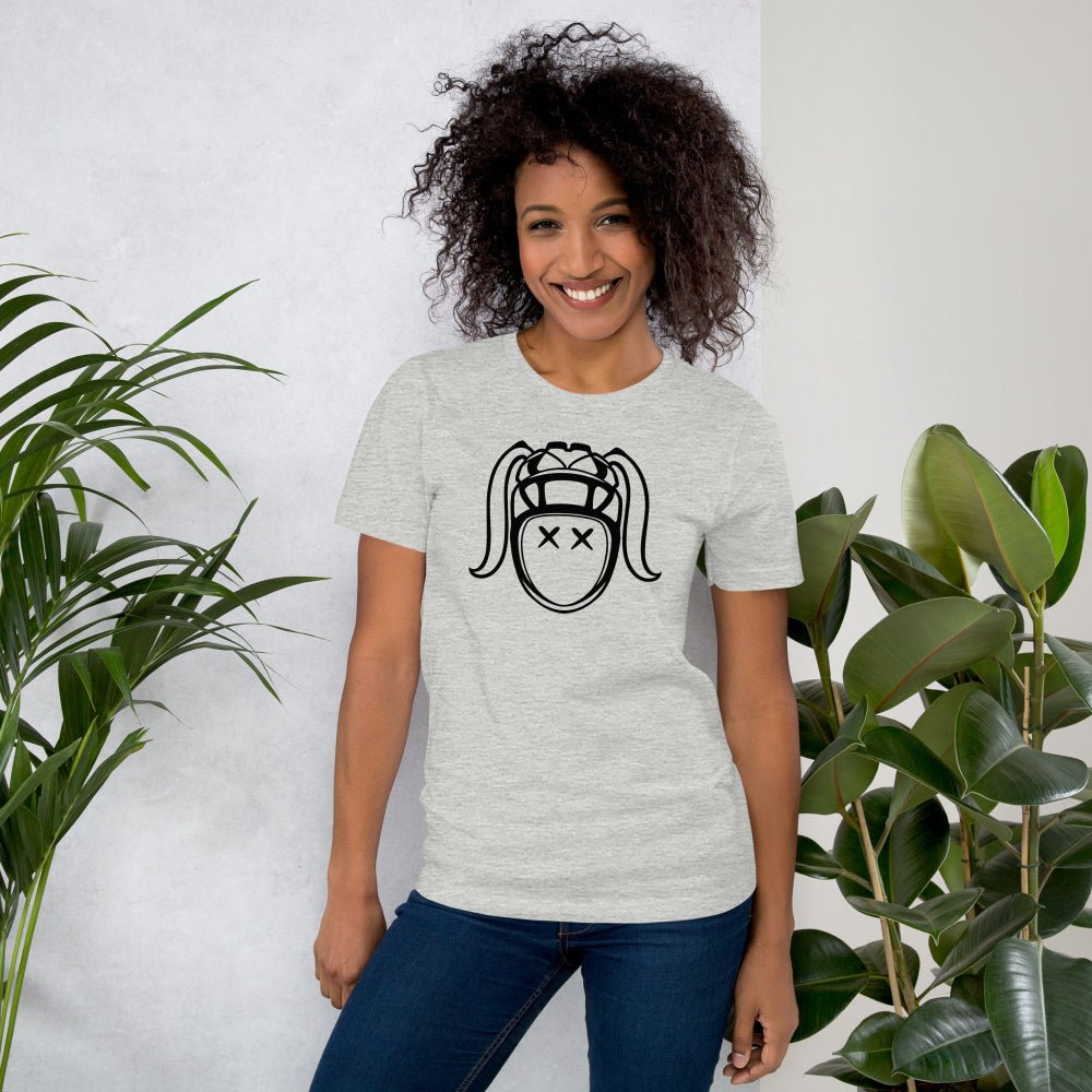 Heather grey women's rugby t-shirt with bold black rugby girl harlequin graphic, casual fit. - Rugby Girl