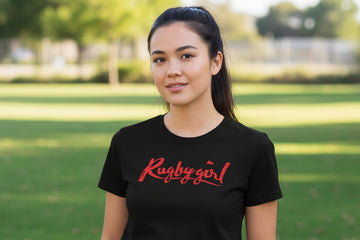Women's rugby t-shirt in red print — Signature design by Rugby Girl