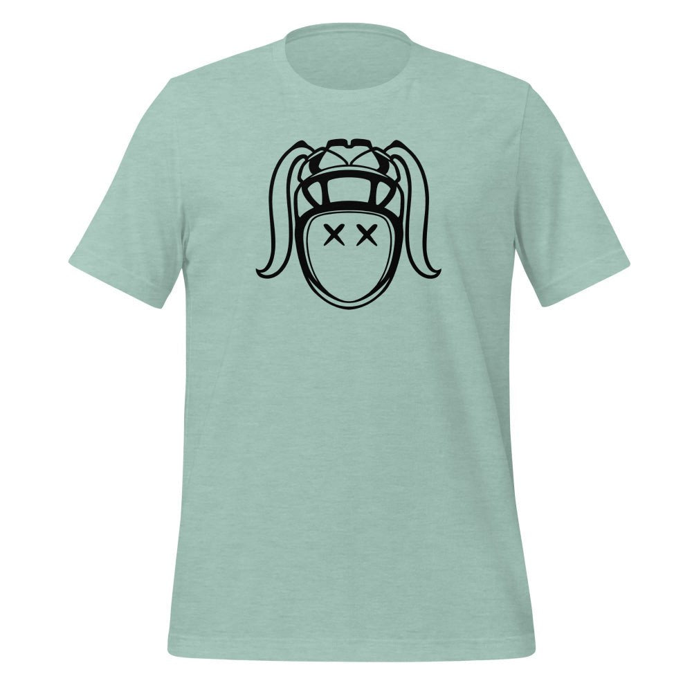 Heather green women's rugby t-shirt with bold black harlequin girl graphic front. - Rugby Girl