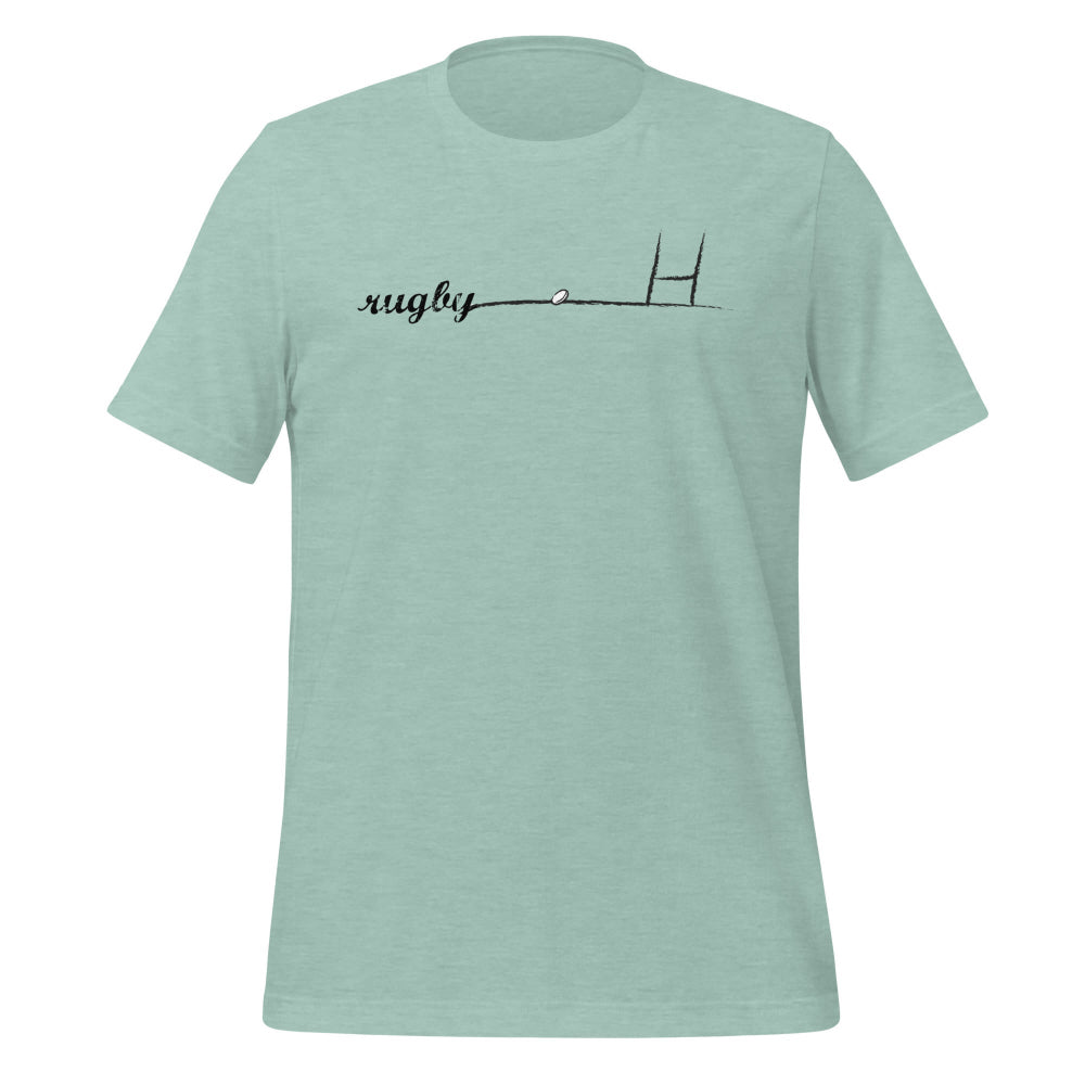 Heather green women's rugby t-shirt with minimalist goalpost and rugby girl design. - Rugby Girl
