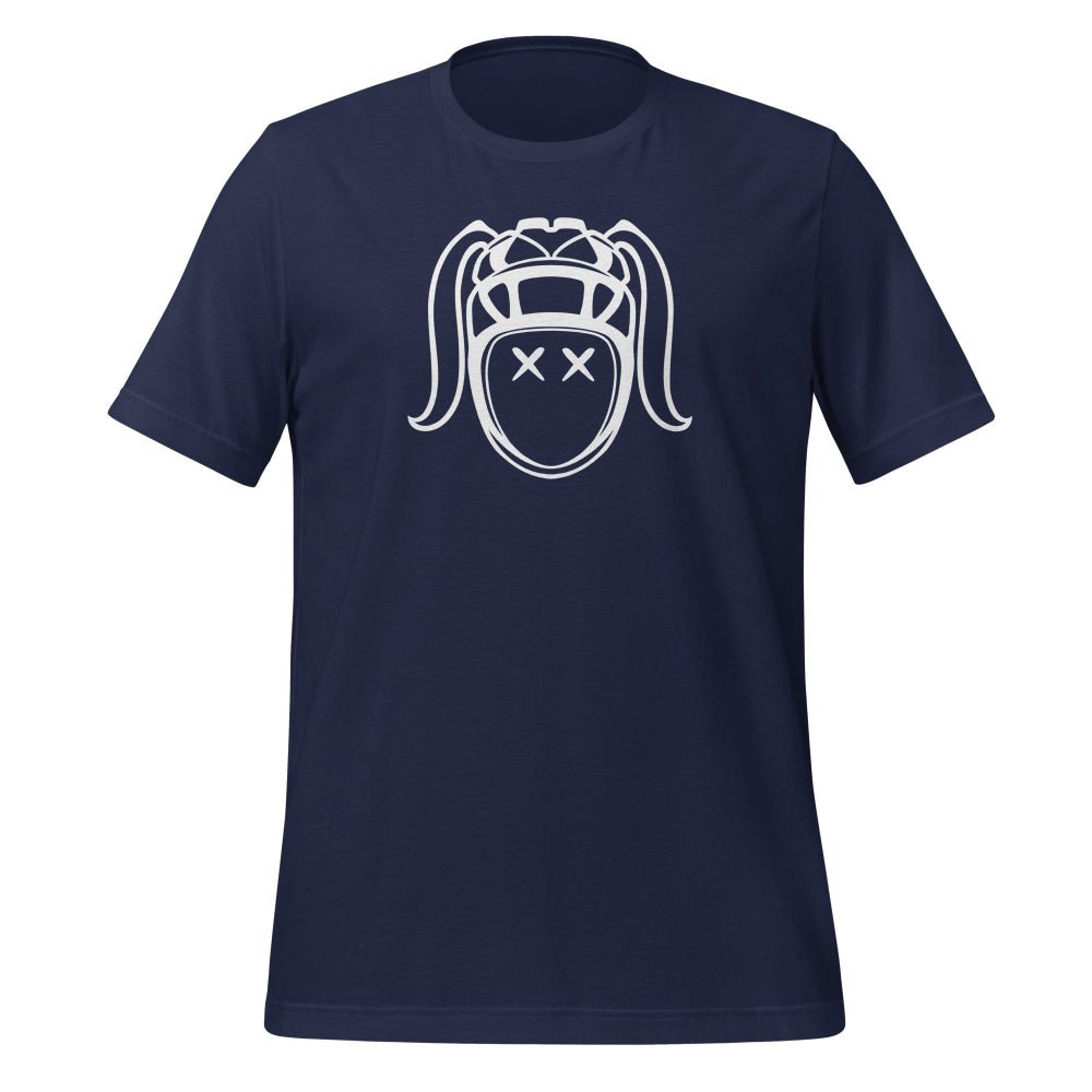 Navy women's rugby t-shirt with bold white harlequin girl graphic, casual rugby apparel. - Rugby Girl
