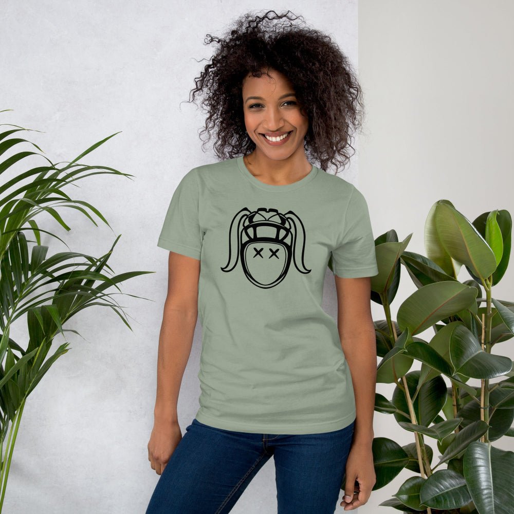 Heather green women's rugby t-shirt with bold black harlequin rugby girl graphic, casual fit for leisure and. - Rugby Girl