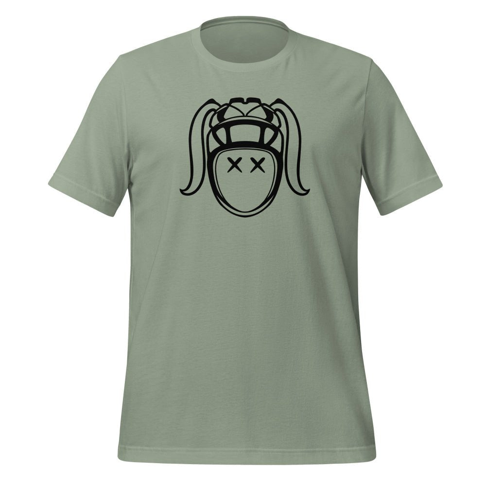 Heather green women's rugby t-shirt with bold black rugby girl graphic on front. - Rugby Girl