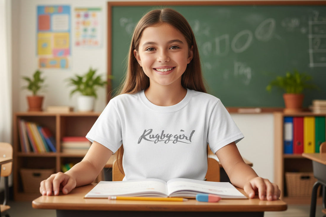 Kids' rugby classic tee in grey print — Signature design by Rugby Girl